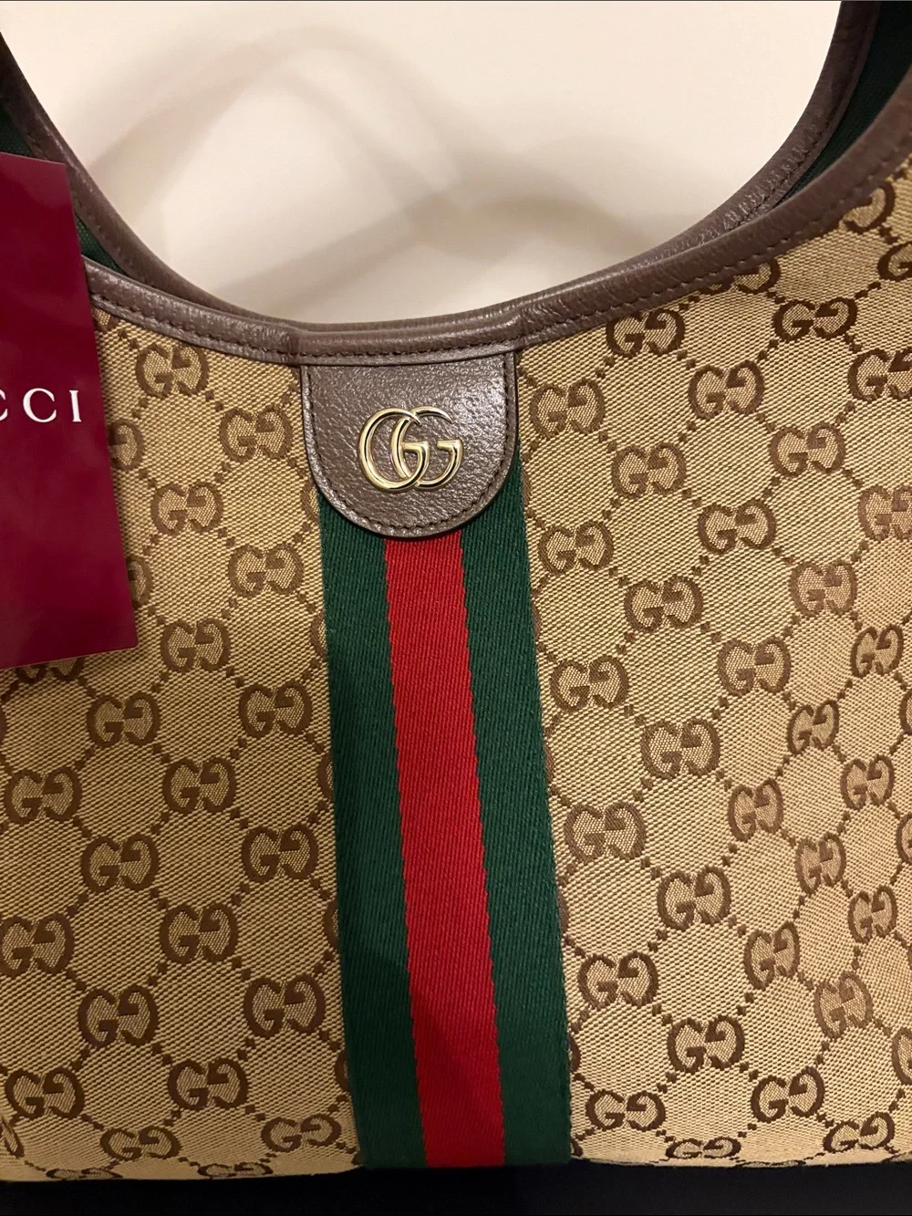 Gucci GG Monogram Web Stripe Tote Bag with Matching Pouch